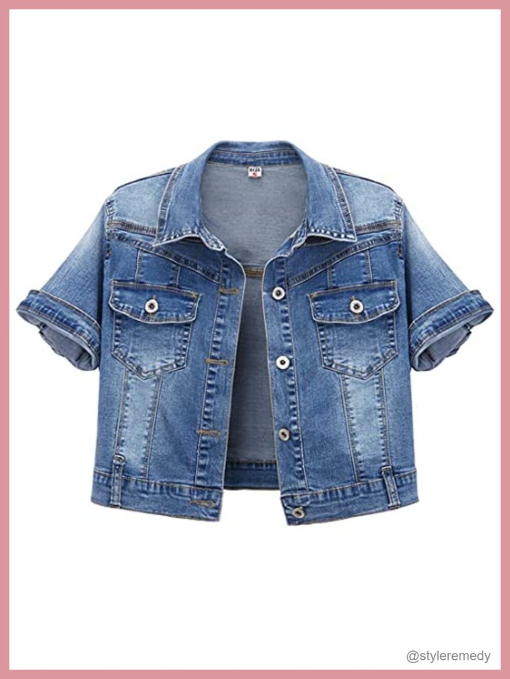Women's Cropped Denim Trucker Jacket Short Sleeve Summer Jean Coat